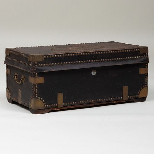 Chinese Export Brass-Mounted Leather Trunk