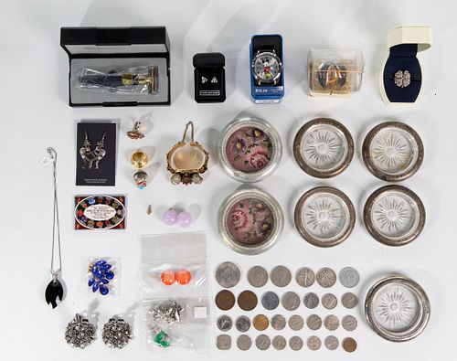Silver and Costume Jewelry, Wrist Watches, Silver Hollowware and Coin Assortment