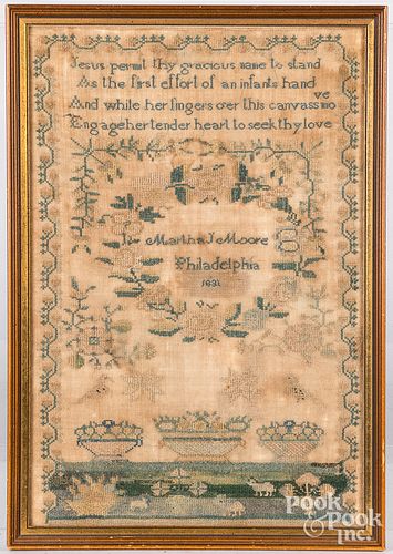 Philadelphia needlework sampler, dated 1831