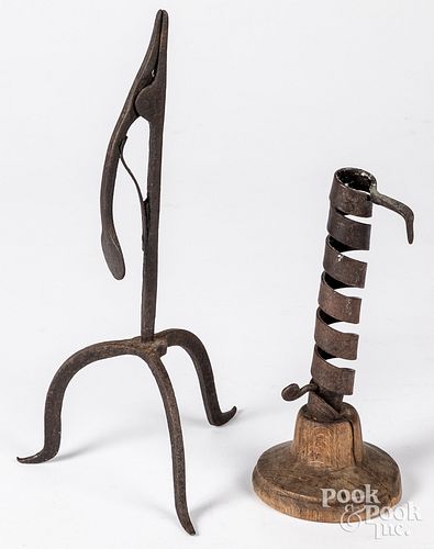 Wrought iron rush lamp, early 19th c.
