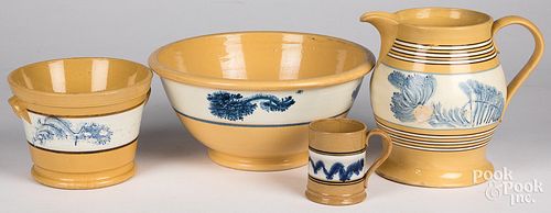 Four pieces of yellowware mocha, 19th c.