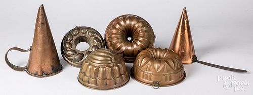 Six pieces of copper cookware, 19th/20th c.