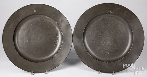 Massive pair of pewter chargers, 19th c.