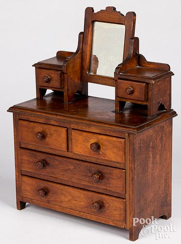 Doll's walnut cottage dresser, 19th c.