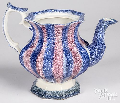 Rainbow spatterware teapot, 19th c.