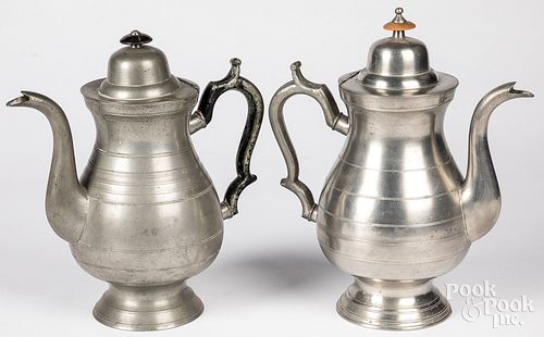Two Maine pewter coffee pots