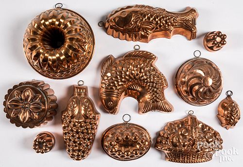 Group of copper food molds, 19th and 20th c.