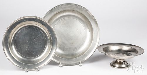 Two Thomas Boardman pewter plates