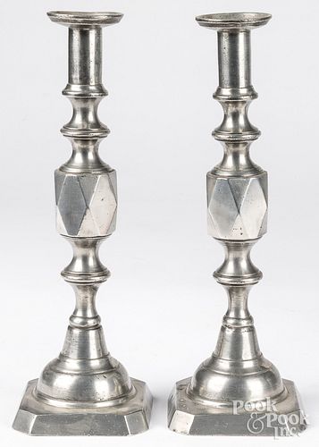 Pair of English pewter diamond candlesticks