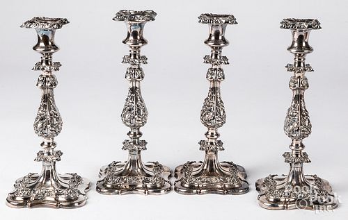 Set of four Sheffield plate candlesticks