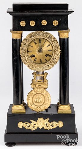 French ebonized portico clock, 19th c.
