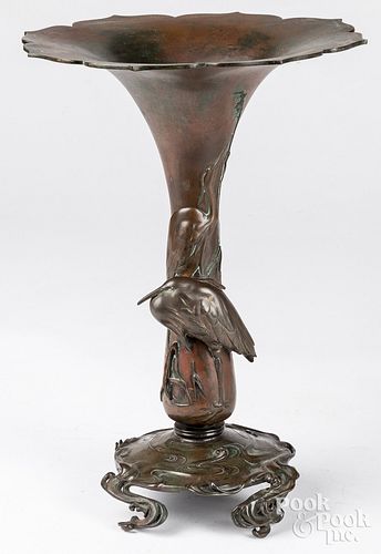 Japanese two-part bronze trumpet vase, 19th c.