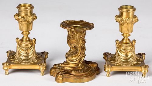 Pair of French gilt brass candlesticks, 19th c.