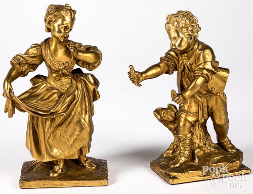 Pair of figural French gilt bronze statues, 19th c
