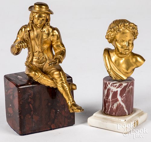 Two French fire gilt bronze statues, 19th c.