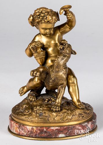 French gilt bronze statue of Bacchus and a lioness