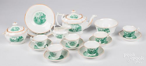 Green transfer porcelain tea service