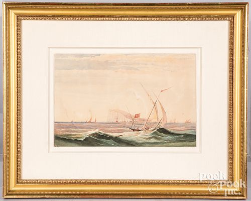 Watercolor of ships at the Rock of Gibraltar