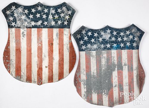 Patriotic painted galvanized tin parade shields