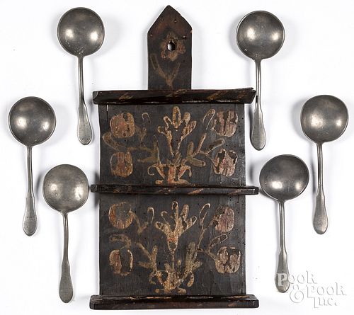 Continental painted pine spoon rack, 19th c.