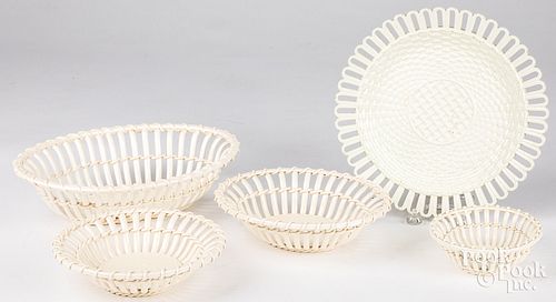 Five creamware reticulated baskets and tray