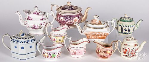 Ten teapots and creamers, 19th c.
