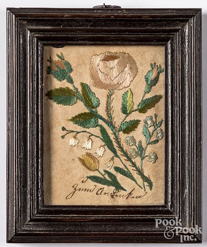 Silk on paper floral needlework, early 19th c.