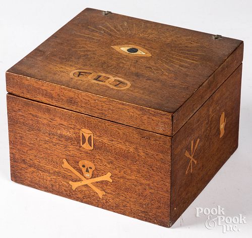 Inlaid mahogany fraternal box, 19th c.