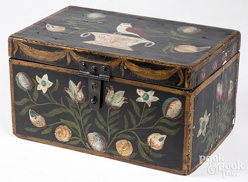 Continental painted pine storage box, 19th c.