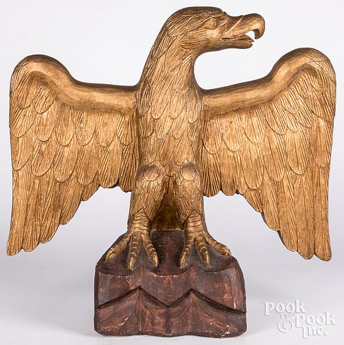 Large carved giltwood spread wing eagle, 19th c.