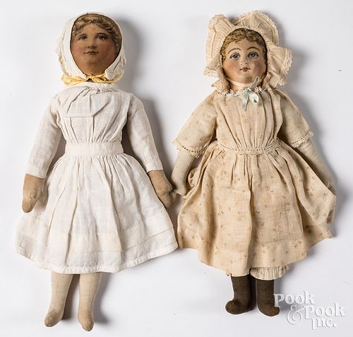 Two printed fabric cloth dolls, 19th c.
