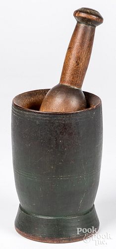 Green painted mortar and pestle, 19th c.
