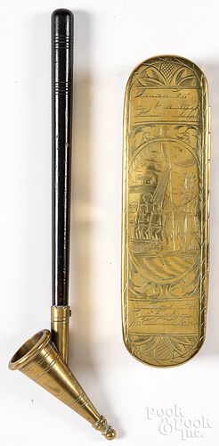 Dutch engraved brass tobacco box, 18th c.
