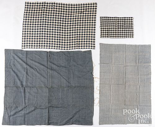 Group of blue and white checked linens, 19th c.