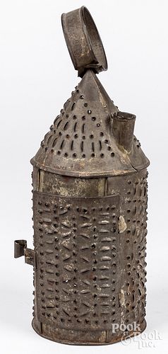 Punched tin candle carry lantern, 19th c.