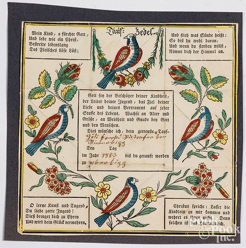 Printed and hand colored Taufzettel (Tauf-Zedel)