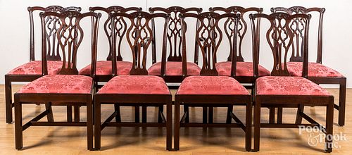Nine Stickley Chippendale style dining chairs