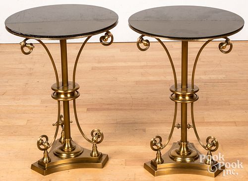 Pair of marble top bronze tables