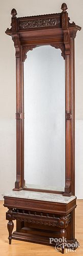 Victorian walnut and marble pier mirror