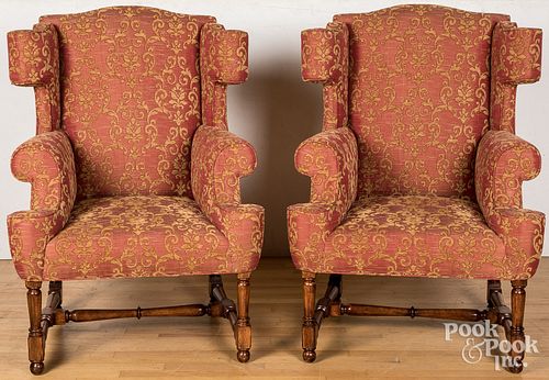 Pair of William and Mary style wing chairs.
