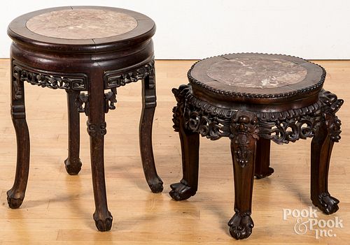 Two Chinese marble top stands, ca. 1900