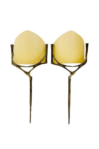 Pair of Wall sconces in Bronze & Brass w/ Linen Shades