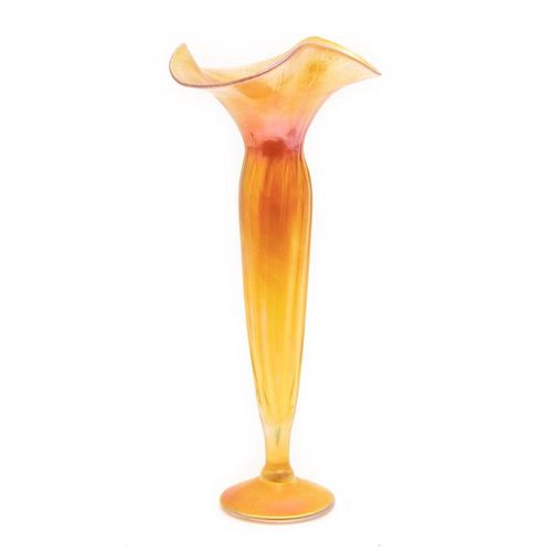 Signed LCT Art Glass Floriform Vase