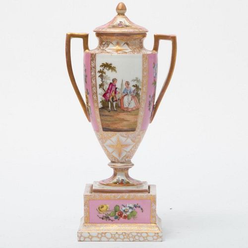 Austrian 19th Century hand decorated lidded urn