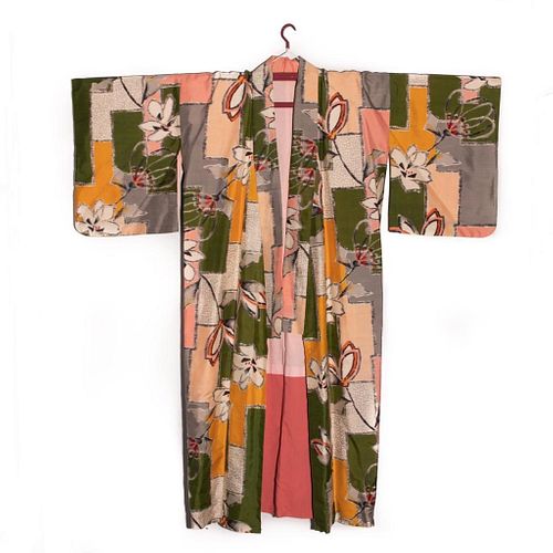 japanese 1930s vintage kasuri ikat handwoven silk kimono in good condition