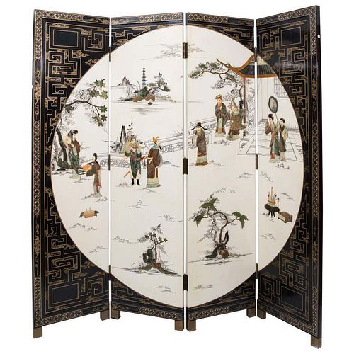 Asian Chinese Screen, Mid Century Chinese 4 Fold Hand Painted Screen
