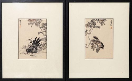 Pair of Kono Bairei woodblock prints