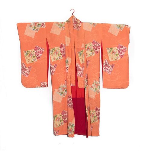 1920s vintage japanese handwoven silk damask kimono, hand decorated