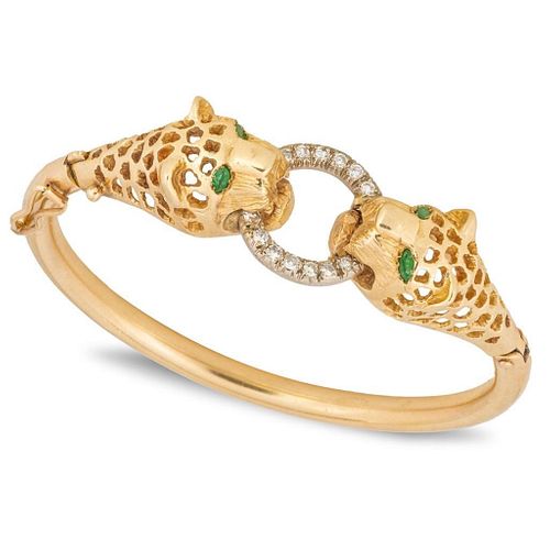 Cartier Panther Style 14K, Diamond and emerald bracelet