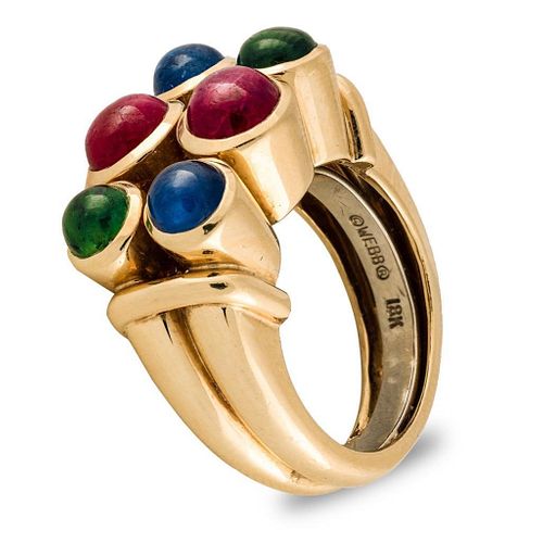 David Webb Ruby, Sapphire and Emerald Ring